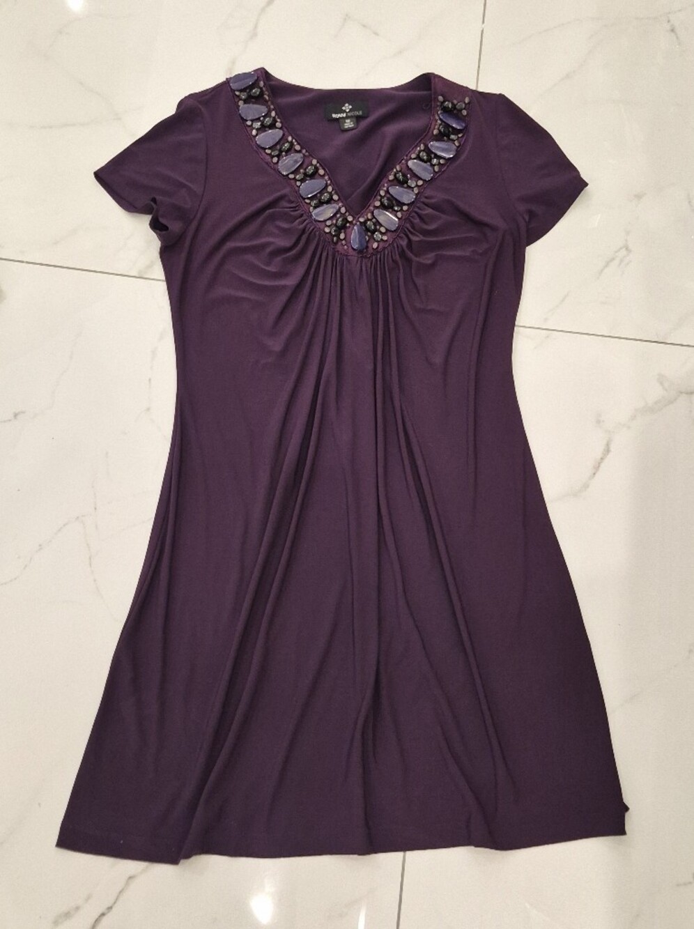 Ronni Nicole Purple V‑Neck Maxi Dress with Beaded Trim